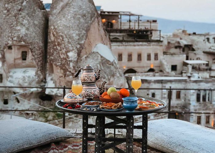 a table with a tray of food on top of it in cappadocia