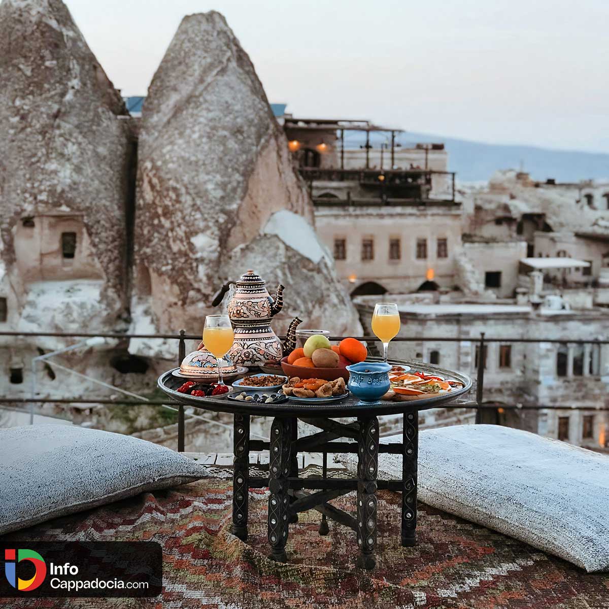 a table with a tray of food on top of it in cappadocia