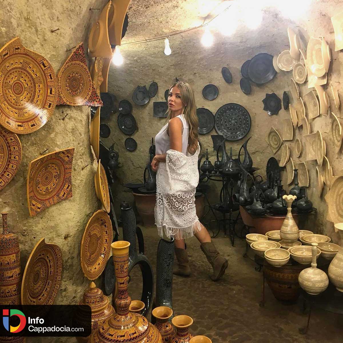 Traditional Turkish pottery art designs in a Cappadocia ceramics studio