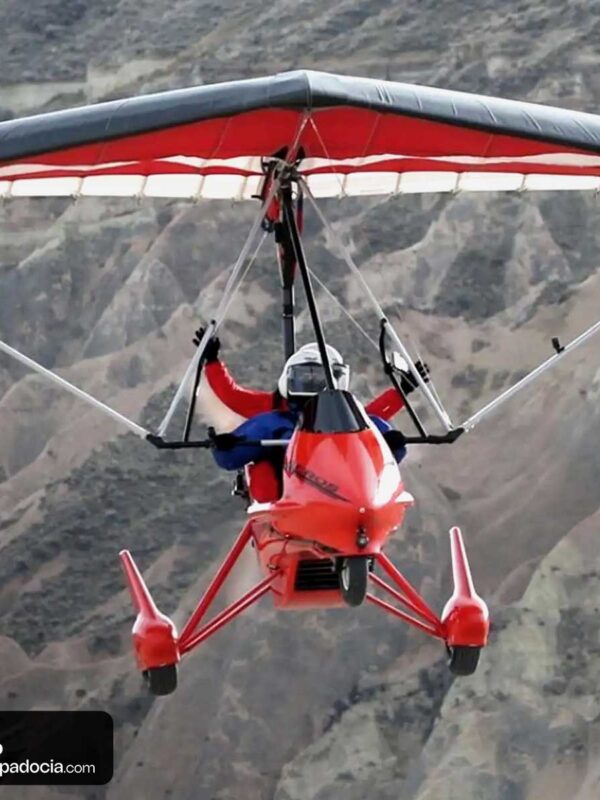 Aerial view of Göreme and valleys during microlight flight Cappadocia