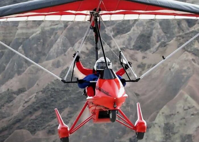 Aerial view of Göreme and valleys during microlight flight Cappadocia