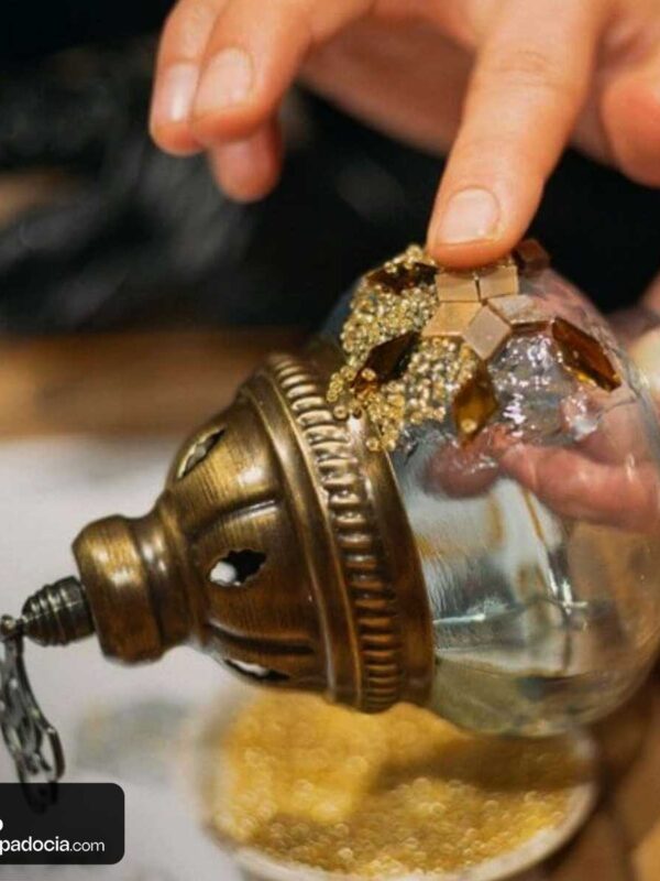 Glass mosaic lamp materials and patterns Cappadocia workshop