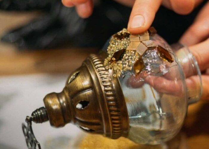 Glass mosaic lamp materials and patterns Cappadocia workshop